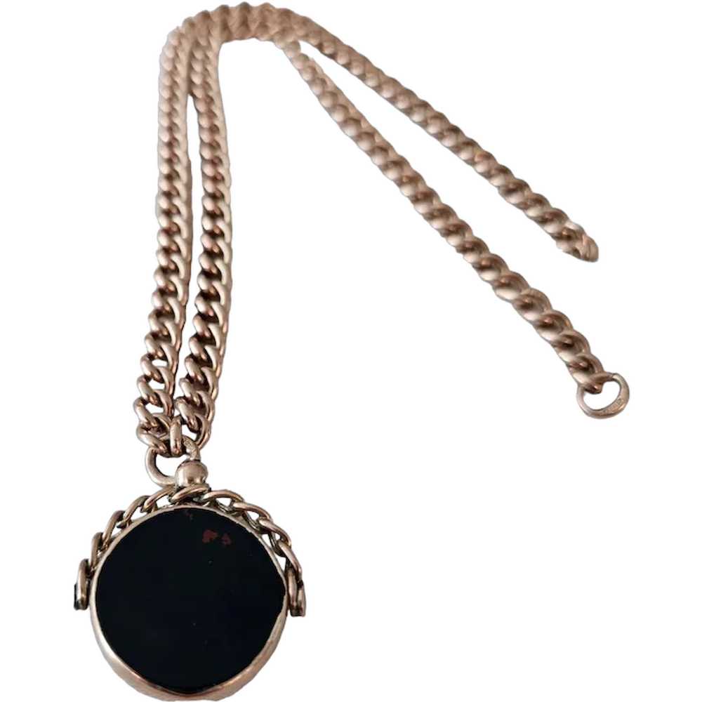 9K Yellow Gold Vintage Bloodstone Watch Fob Chain… - image 1