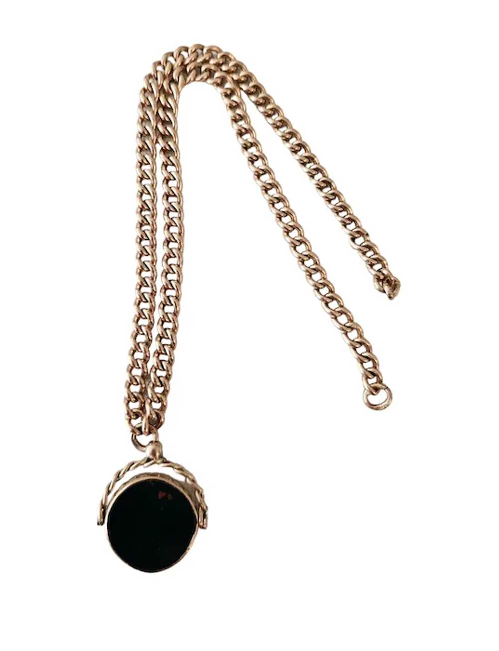 9K Yellow Gold Vintage Bloodstone Watch Fob Chain… - image 3