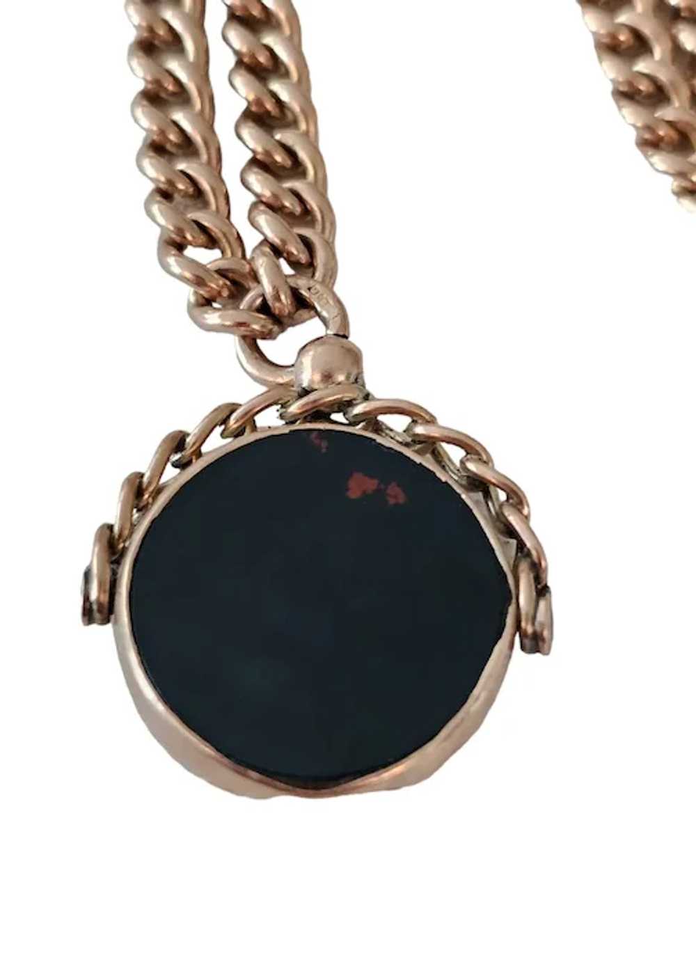 9K Yellow Gold Vintage Bloodstone Watch Fob Chain… - image 4