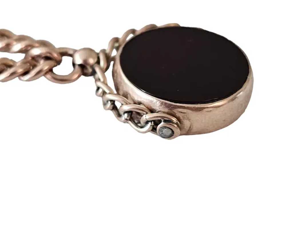 9K Yellow Gold Vintage Bloodstone Watch Fob Chain… - image 7