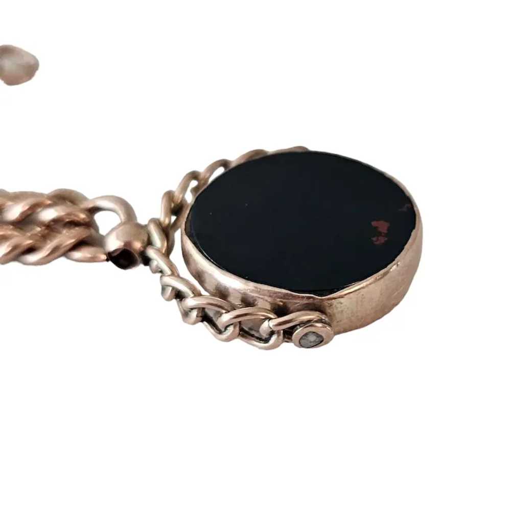 9K Yellow Gold Vintage Bloodstone Watch Fob Chain… - image 8