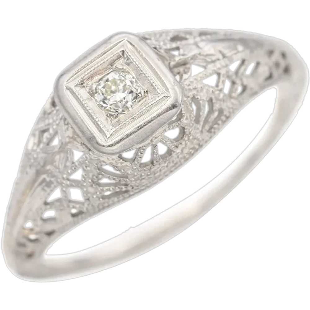 Antique Art Deco 18K White Gold Diamond Band Ring… - image 1