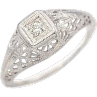 Antique Art Deco 18K White Gold Diamond Band Ring… - image 1