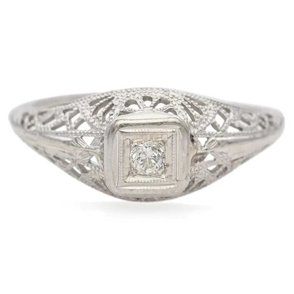 Antique Art Deco 18K White Gold Diamond Band Ring… - image 2