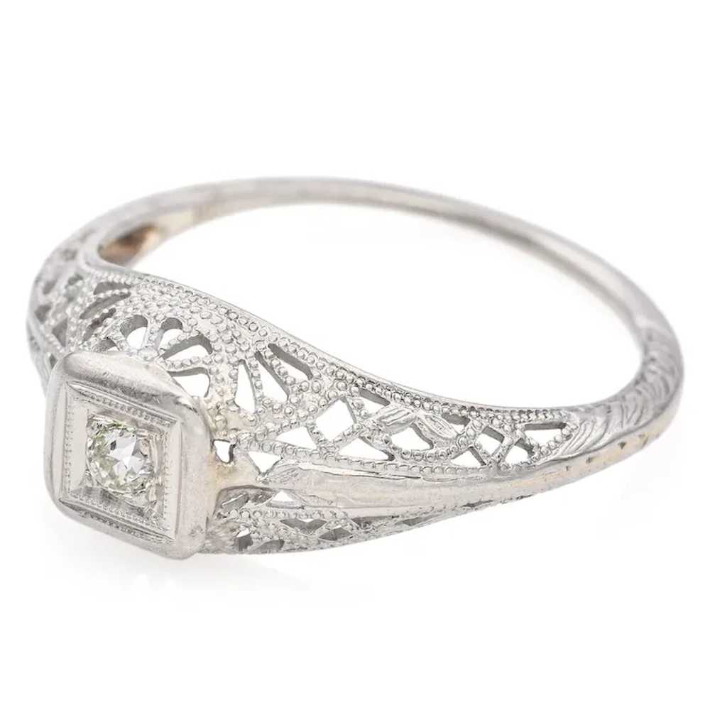 Antique Art Deco 18K White Gold Diamond Band Ring… - image 3