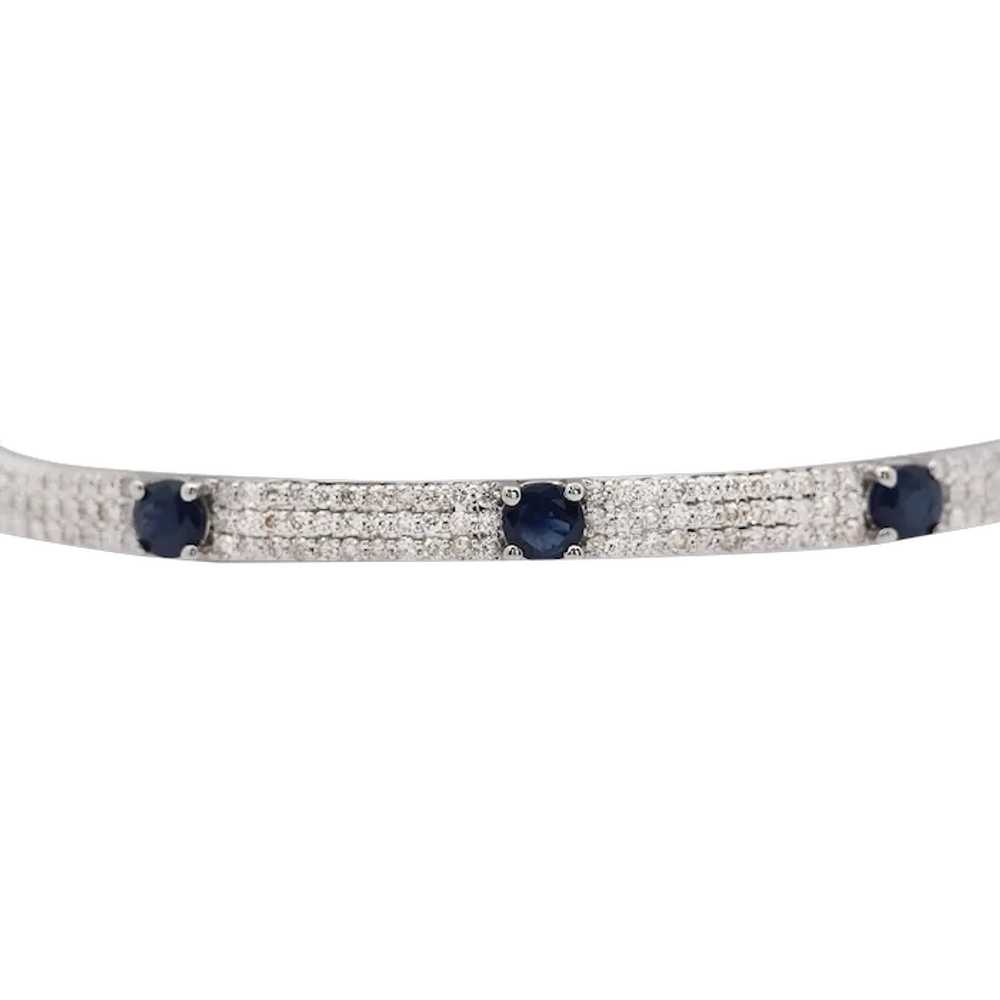 14K White Gold Diamond and Blue Sapphire Pave Ban… - image 1