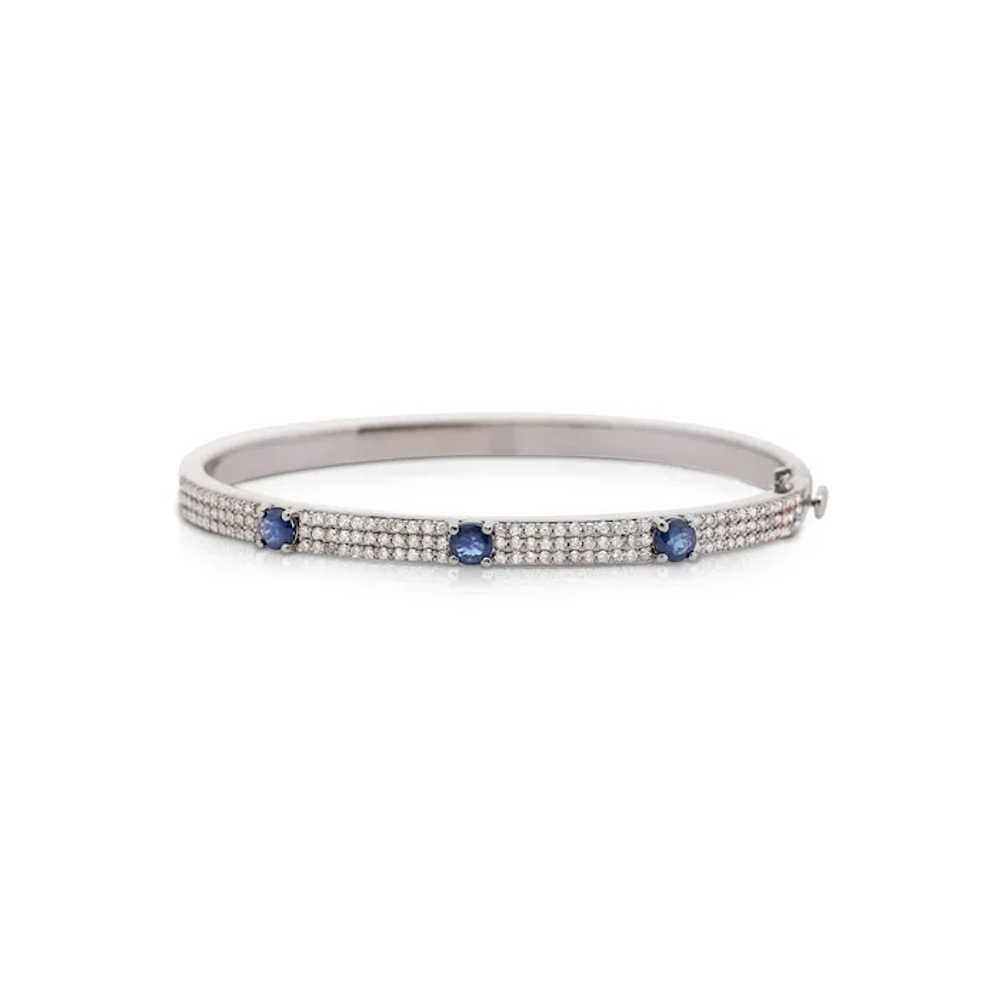 14K White Gold Diamond and Blue Sapphire Pave Ban… - image 2