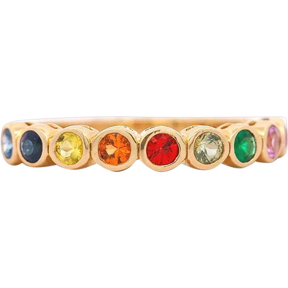 14K Gold Rainbow Multi Color Bezel Set Gemstone S… - image 1