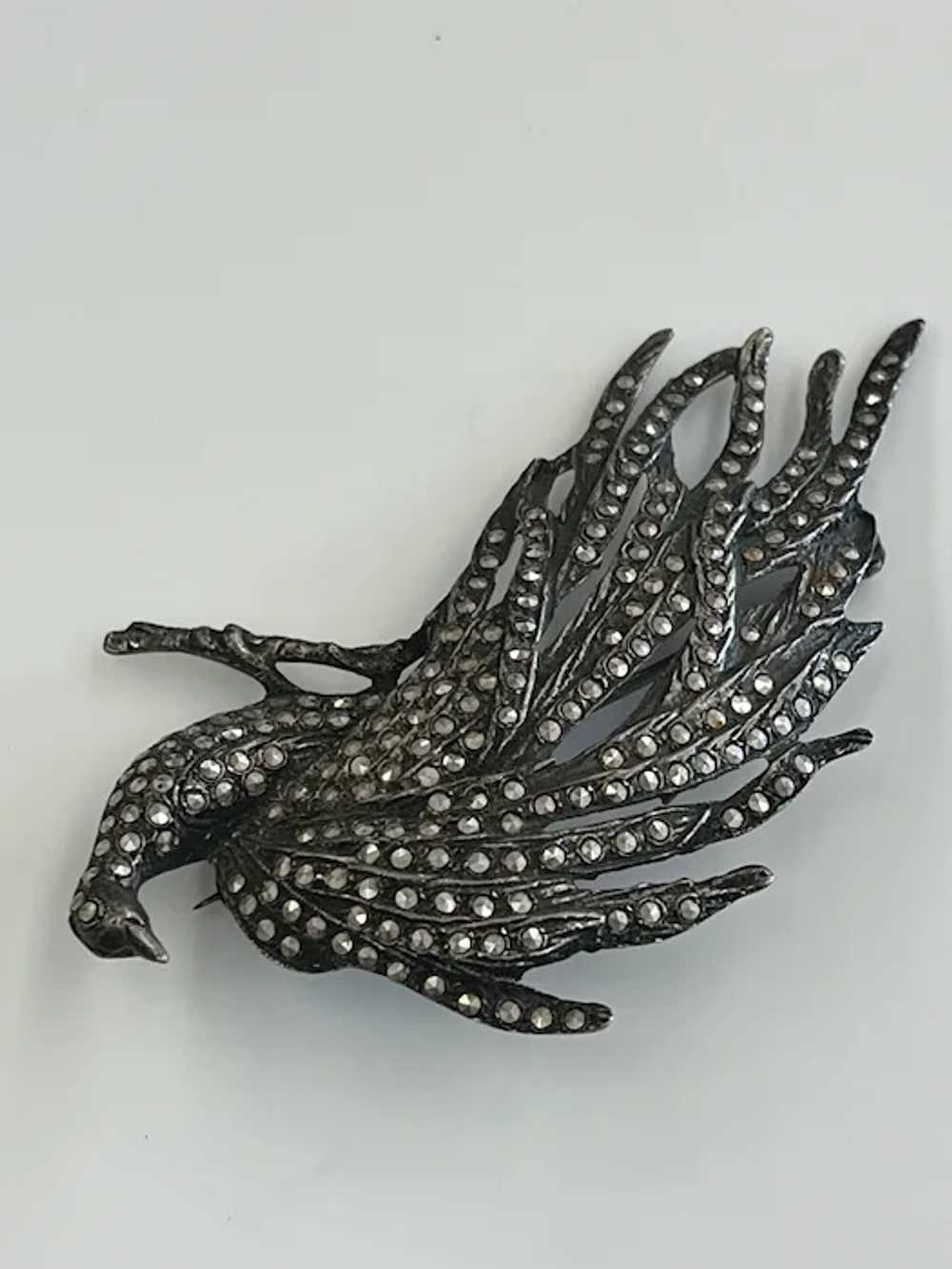 Vintage Sterling Silver and Marcasite Peacock Bro… - image 2