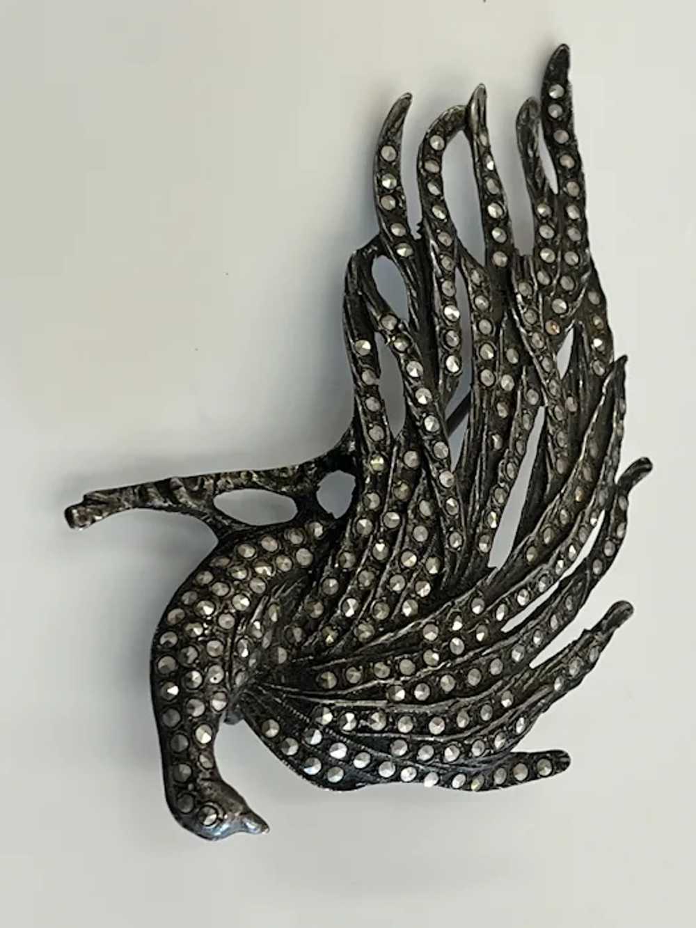 Vintage Sterling Silver and Marcasite Peacock Bro… - image 3