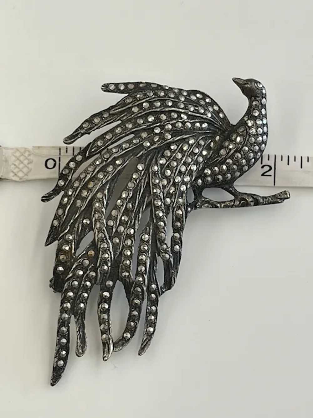 Vintage Sterling Silver and Marcasite Peacock Bro… - image 5