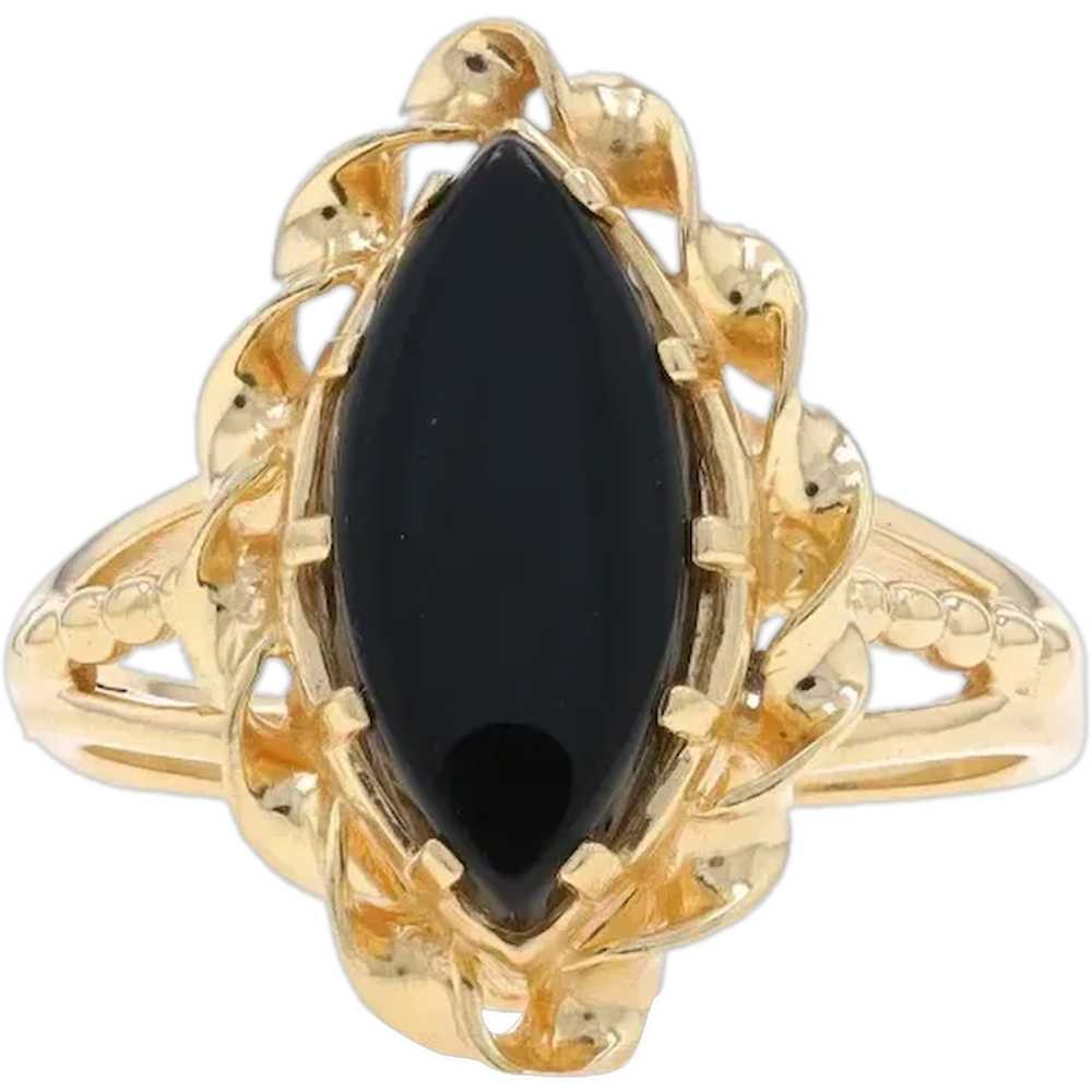 Yellow Gold Onyx Cocktail Solitaire Ring - 14k Ma… - image 1