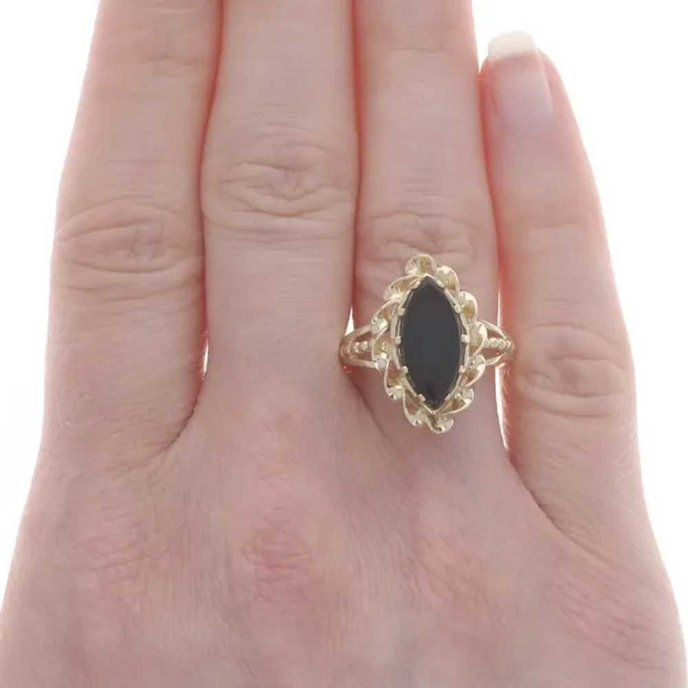 Yellow Gold Onyx Cocktail Solitaire Ring - 14k Ma… - image 2