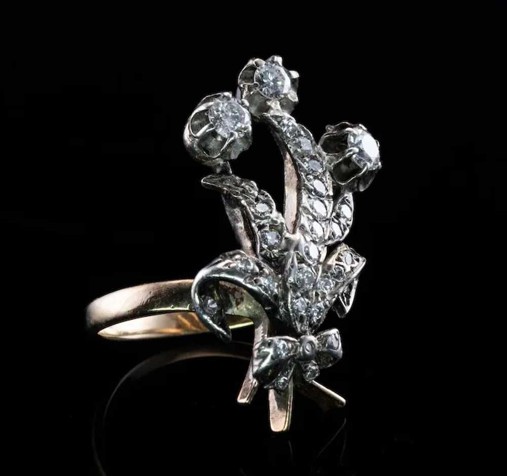 Natural Diamond Ring Cluster 14K Gold Vintage Flo… - image 10