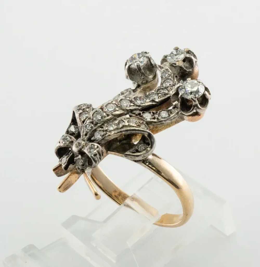 Natural Diamond Ring Cluster 14K Gold Vintage Flo… - image 11