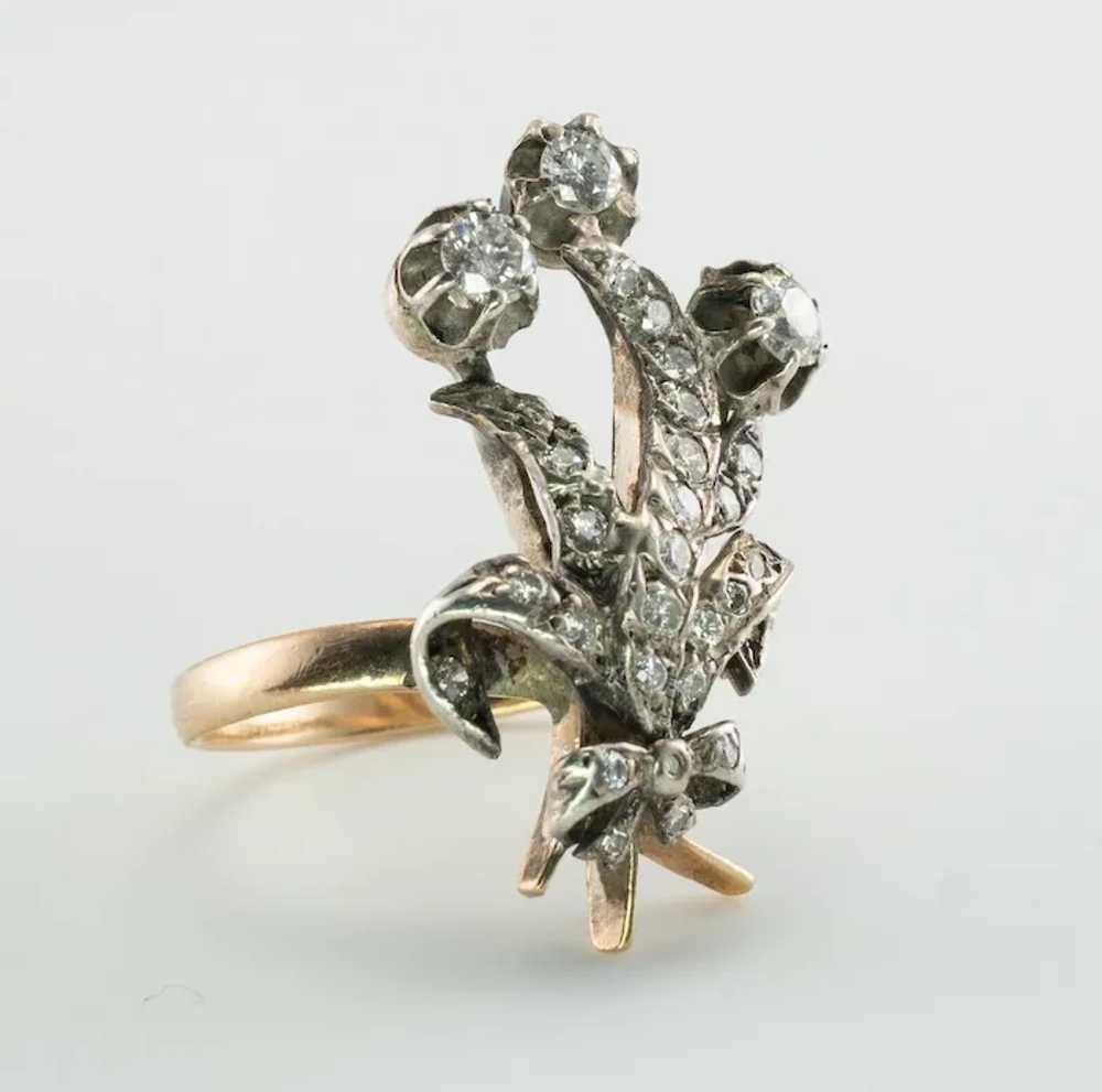 Natural Diamond Ring Cluster 14K Gold Vintage Flo… - image 2