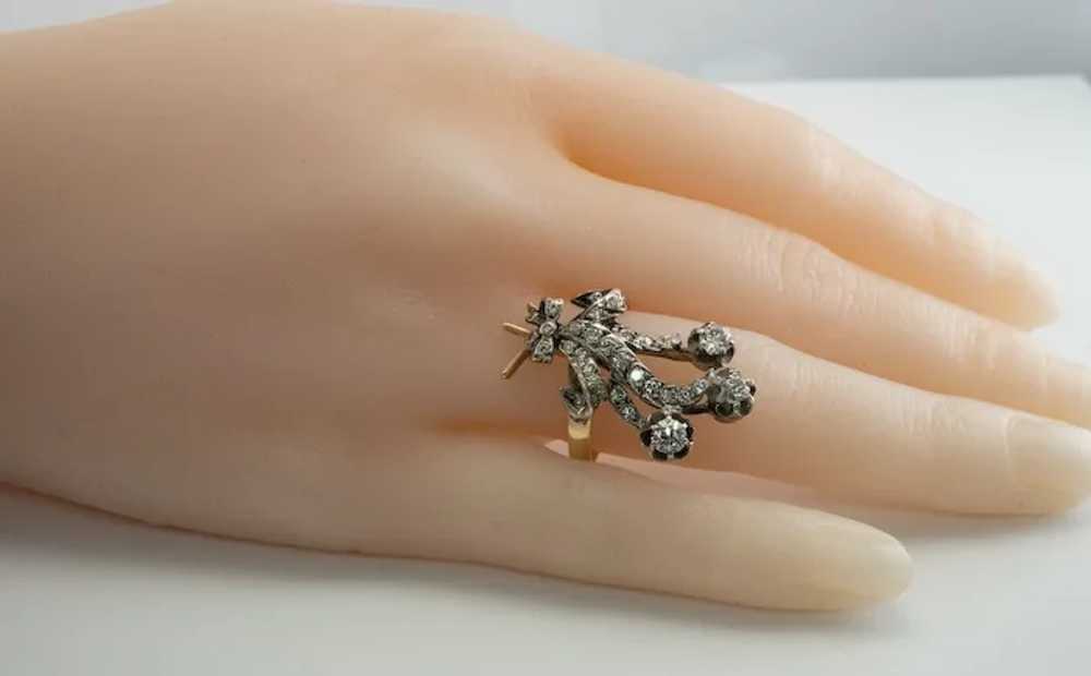 Natural Diamond Ring Cluster 14K Gold Vintage Flo… - image 3