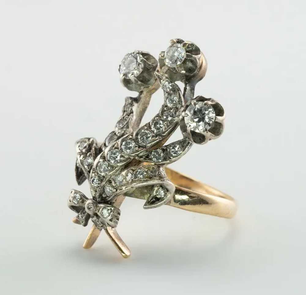 Natural Diamond Ring Cluster 14K Gold Vintage Flo… - image 4