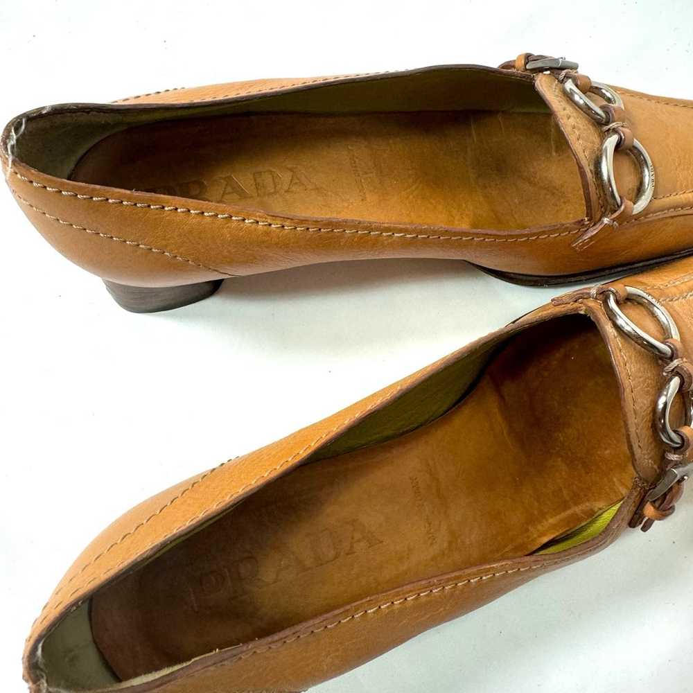 PRADA Women's Vintage Heeled Loafers Tan Leather … - image 2