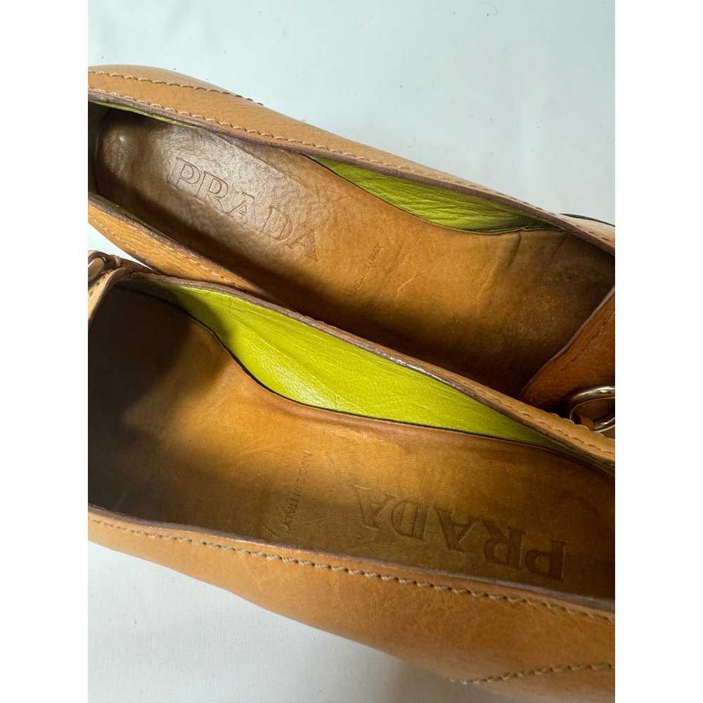 PRADA Women's Vintage Heeled Loafers Tan Leather … - image 6