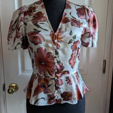 The Kooples Silk Ecru Floral Top