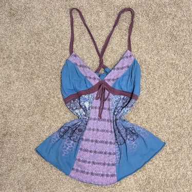 Vintage Y2K Boho floral pattern purple and blue b… - image 1