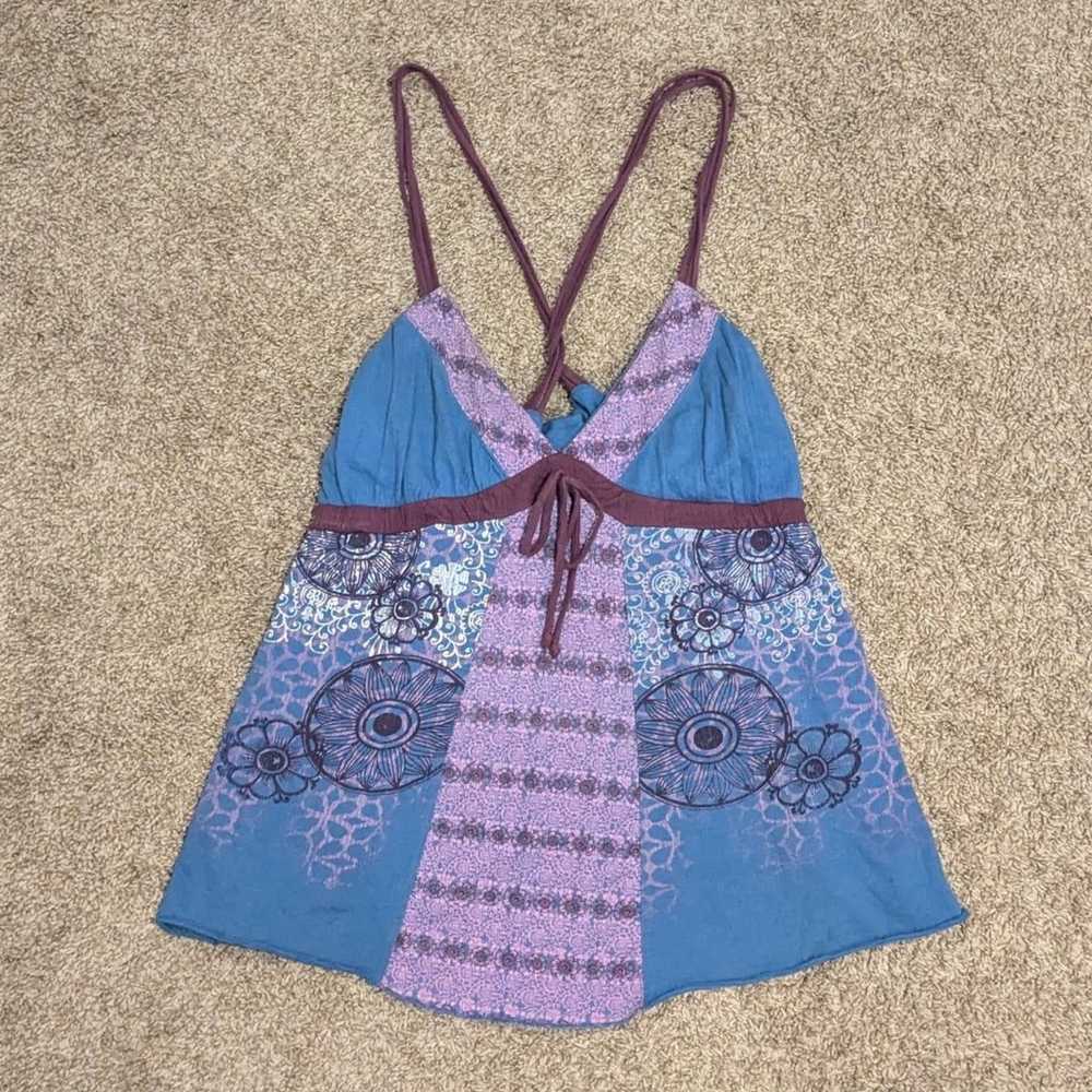 Vintage Y2K Boho floral pattern purple and blue b… - image 3