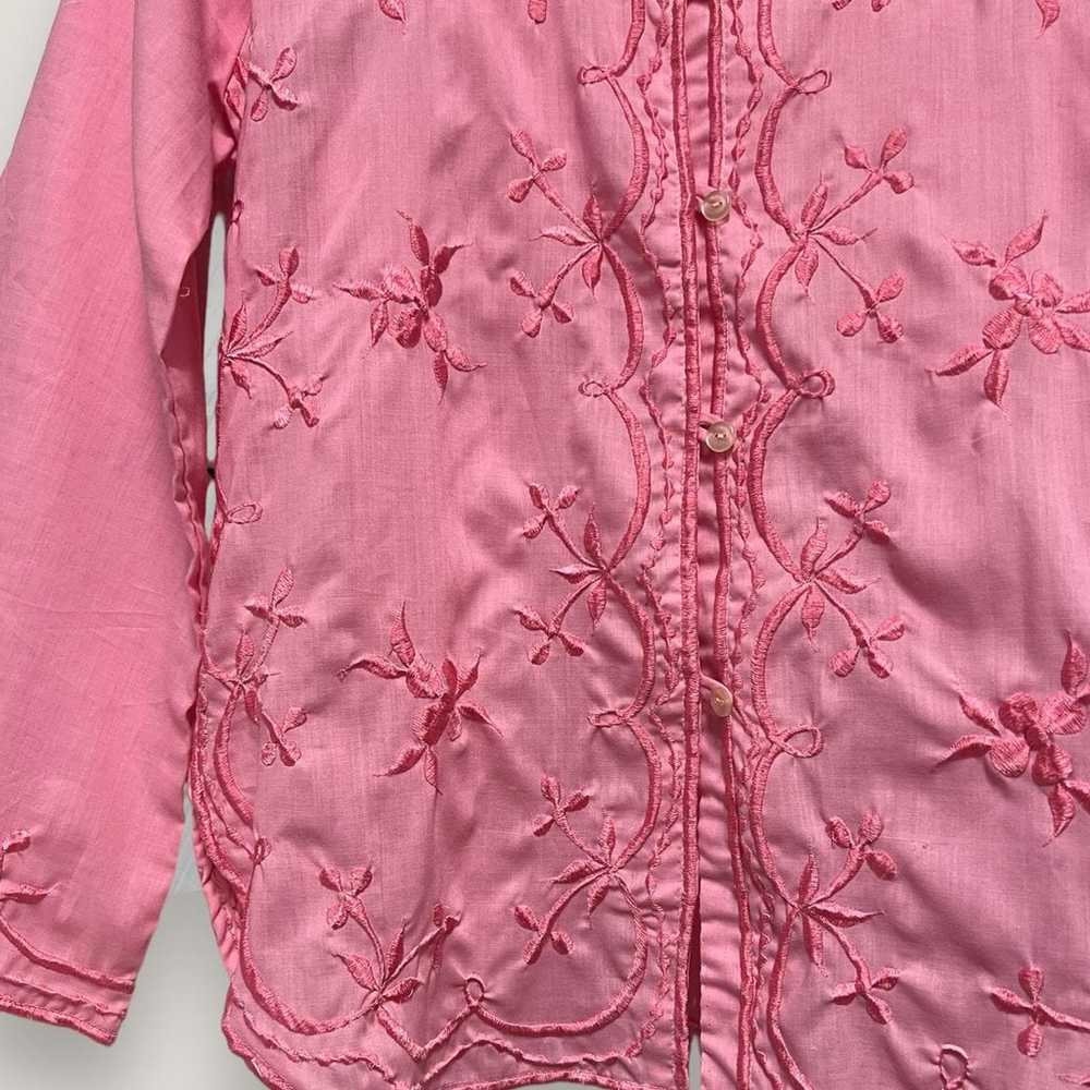 Embroidered Top Vintage Floral Blouse Size Medium… - image 8