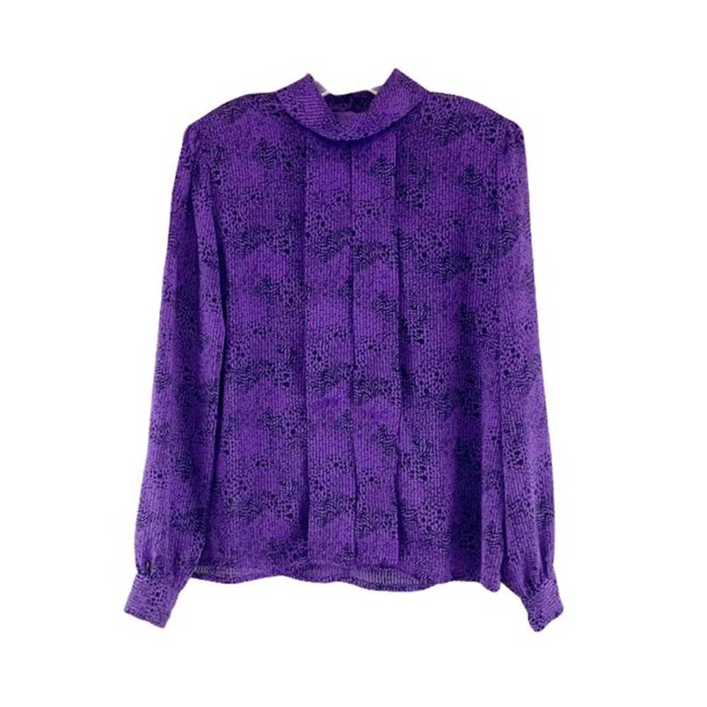 Vintage Nicola Purple Pleated Mock Neck Blouse - image 1