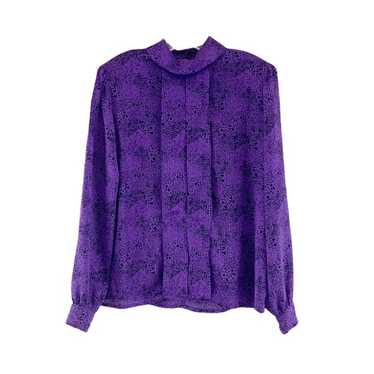 Vintage Nicola Purple Pleated Mock Neck Blouse - image 1