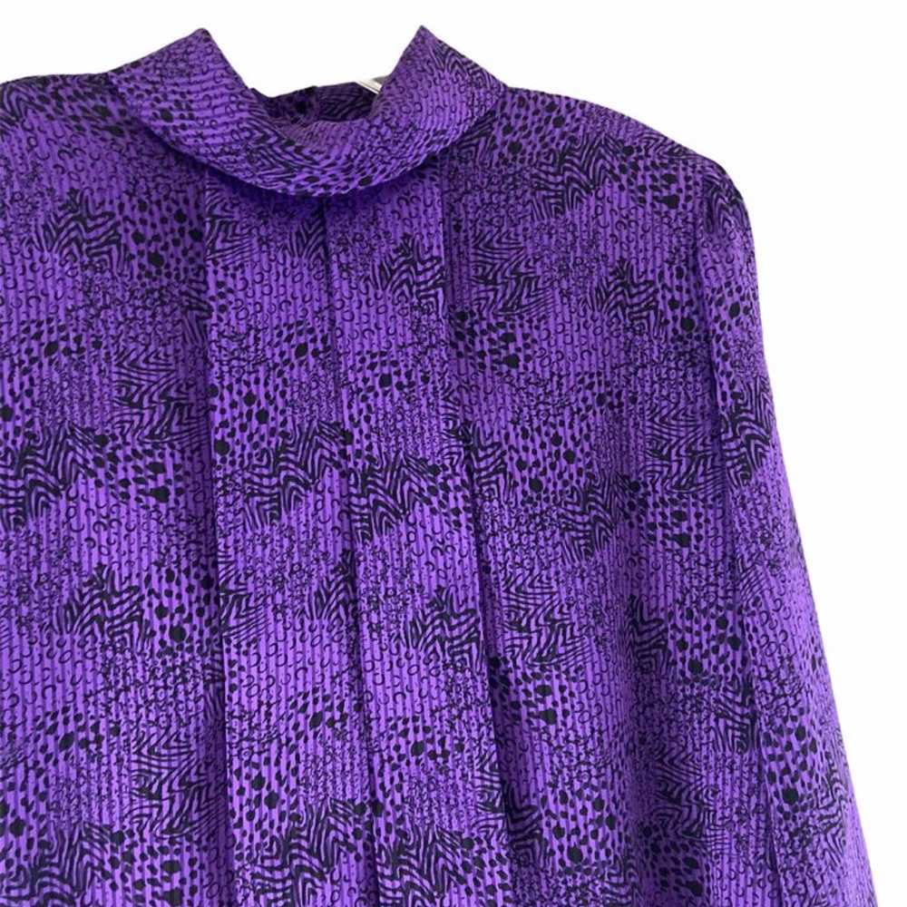 Vintage Nicola Purple Pleated Mock Neck Blouse - image 2