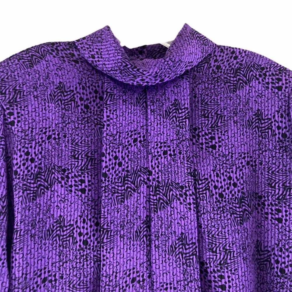 Vintage Nicola Purple Pleated Mock Neck Blouse - image 3