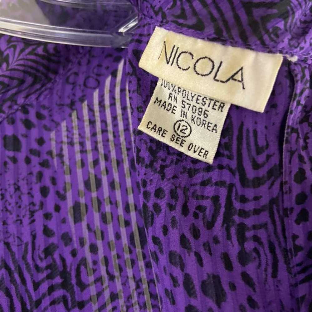 Vintage Nicola Purple Pleated Mock Neck Blouse - image 5