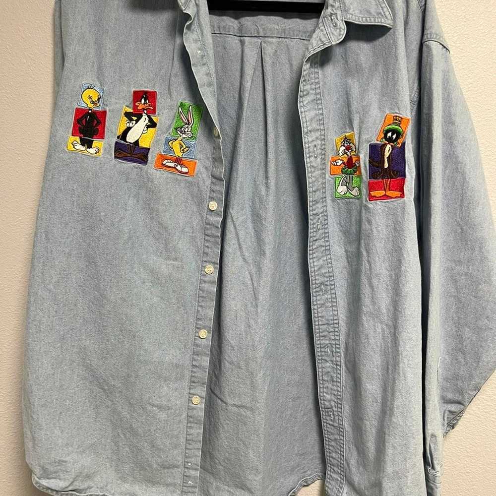 Vintage Warner Bros Denim Embroidered Chambray - image 1