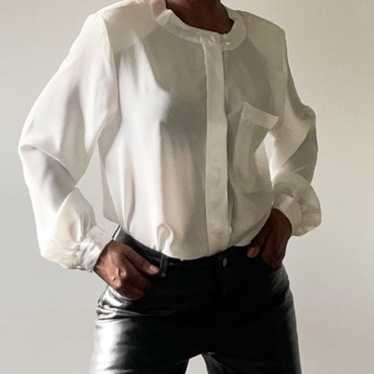 Vintage sheer white top with satin detail - image 1