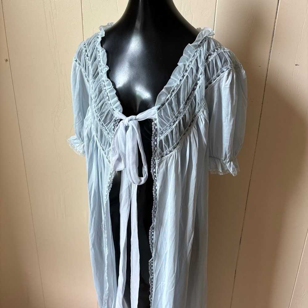 Unique Women’s Vintage Robe Nightgown Blue Silky … - image 1