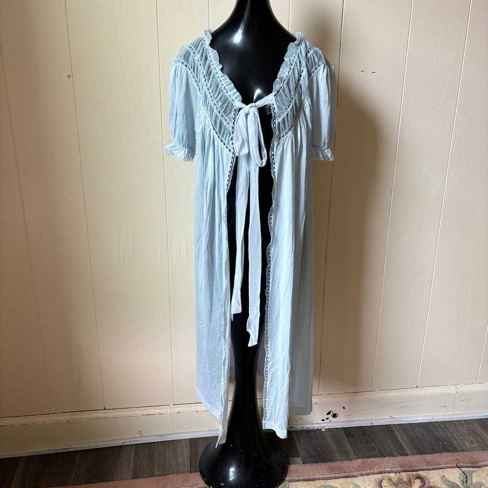 Unique Women’s Vintage Robe Nightgown Blue Silky … - image 2