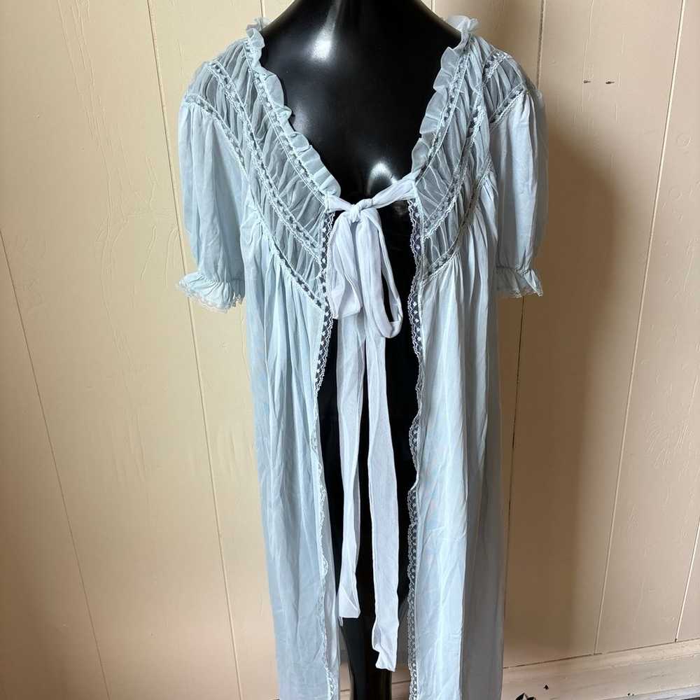 Unique Women’s Vintage Robe Nightgown Blue Silky … - image 3