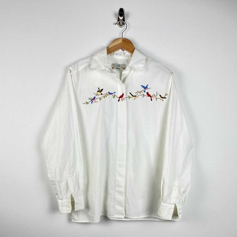 Vintage Orvis Button Up Blouse Shirt Birds Embroi… - image 1