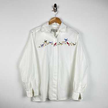 Vintage Orvis Button Up Blouse Shirt Birds Embroi… - image 1