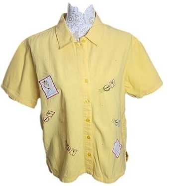 Bobbie Brooks Top Vacation Embroidery Yellow Cott… - image 1