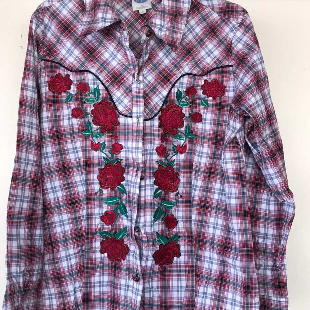 Vtg DG2 by Diane Gilman Red Plain Western Shirt L - image 1