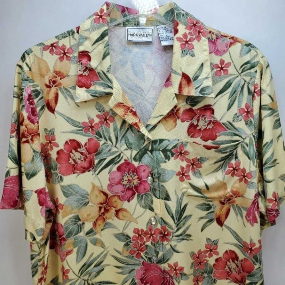 Vintage Napa Valley Floral Print Hawaiian Shirt L - image 3