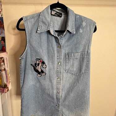 90's VINTAGE LOONEY TUNES DENIM VEST - image 1