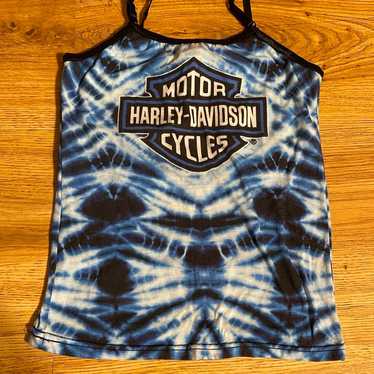 Vintage Harley Davidson Tank Top Tie Dye Blue Whi… - image 1