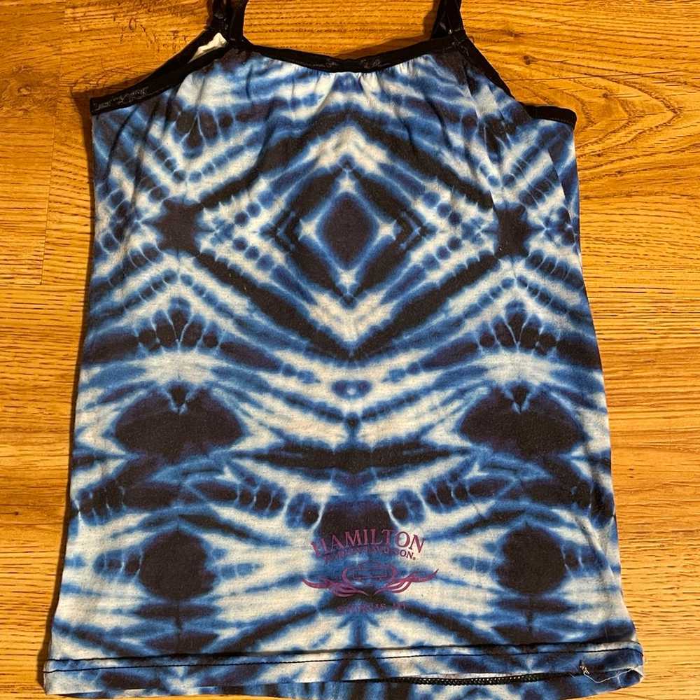 Vintage Harley Davidson Tank Top Tie Dye Blue Whi… - image 2