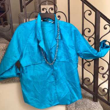 Vintage Diane Von Furstenberg turquoise Blouse Si… - image 1