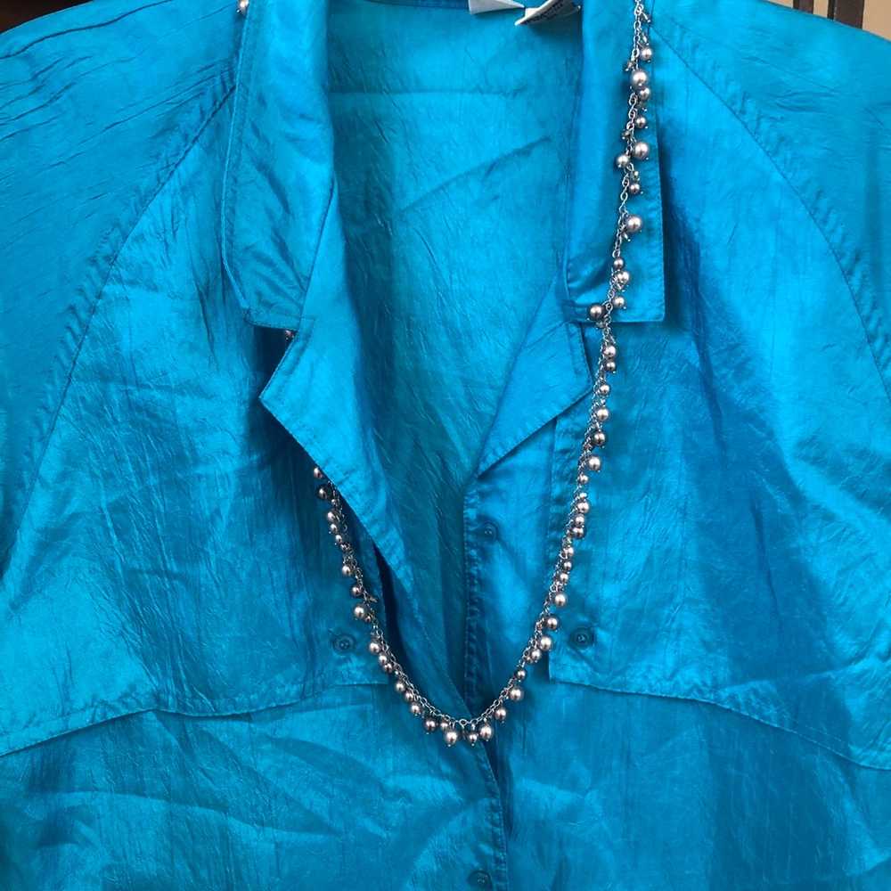 Vintage Diane Von Furstenberg turquoise Blouse Si… - image 2