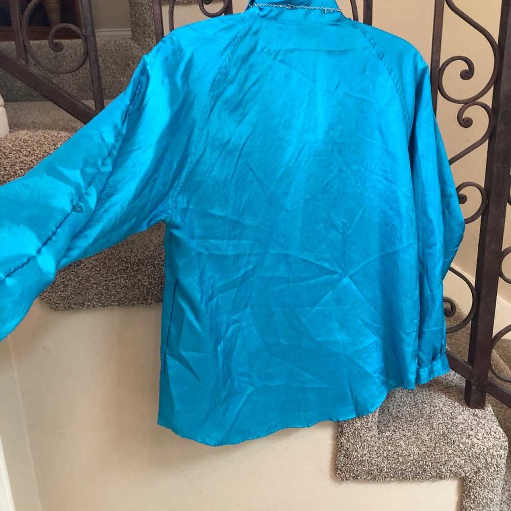 Vintage Diane Von Furstenberg turquoise Blouse Si… - image 6