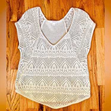 90's Vintage Cream Xhilaration Crochet Top, Size L - image 1